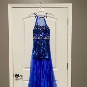 Princess Collection romper with attached overskirt royal blue